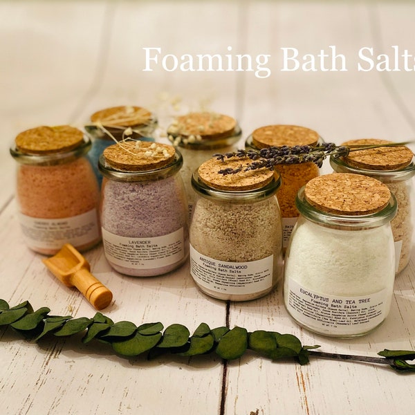 Foaming Bath Salts, Bath Soak, Bath Foam, Foaming Bath Salts Glass Jar 7 Oz