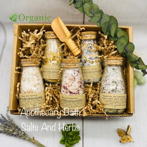 Organic Bath Salts, essential oil infused Bath Salts, Gift Set, Wedding Favors, Party Favors, Organic Bath Salts, set of 5