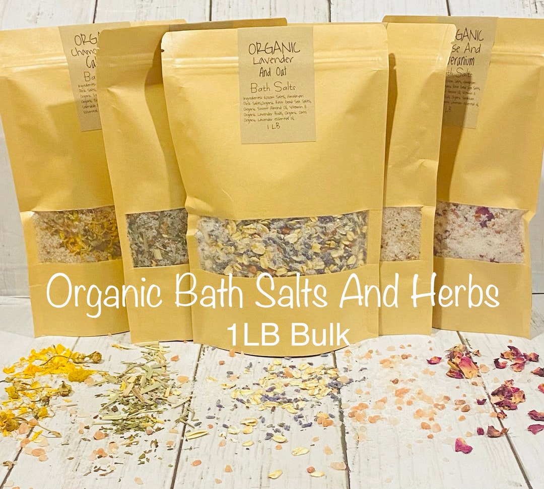 Organic Bath Salts, Bulk 1lb, Bath Salts and Herbs,apothecary Healing Set, Bath Soak, Botanical ...