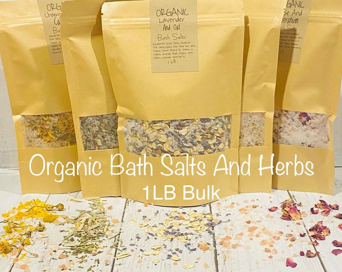 Organic Bath Salts,  Bulk 1lb, Bath Salts And Herbs,Apothecary Healing Set, Bath Soak, Botanical Bath Salts