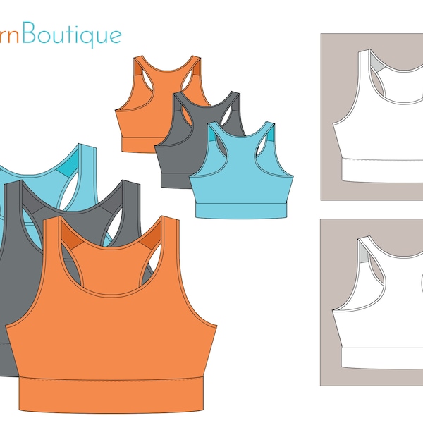 Soutien-gorge de sport/soutien-gorge de sport dos nageur | Modèle de soutien-gorge de sport | Patron de couture PDF A0, A4 et lettre US | Impression à domicile | Tutoriel de couture