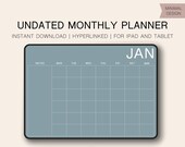 Minimal Digital Monthly Planner for GoodNotes, Aesthetic Undated iPad Planner, Notability Planner, Simple Hyperlinked Calendar Blue Neutral
