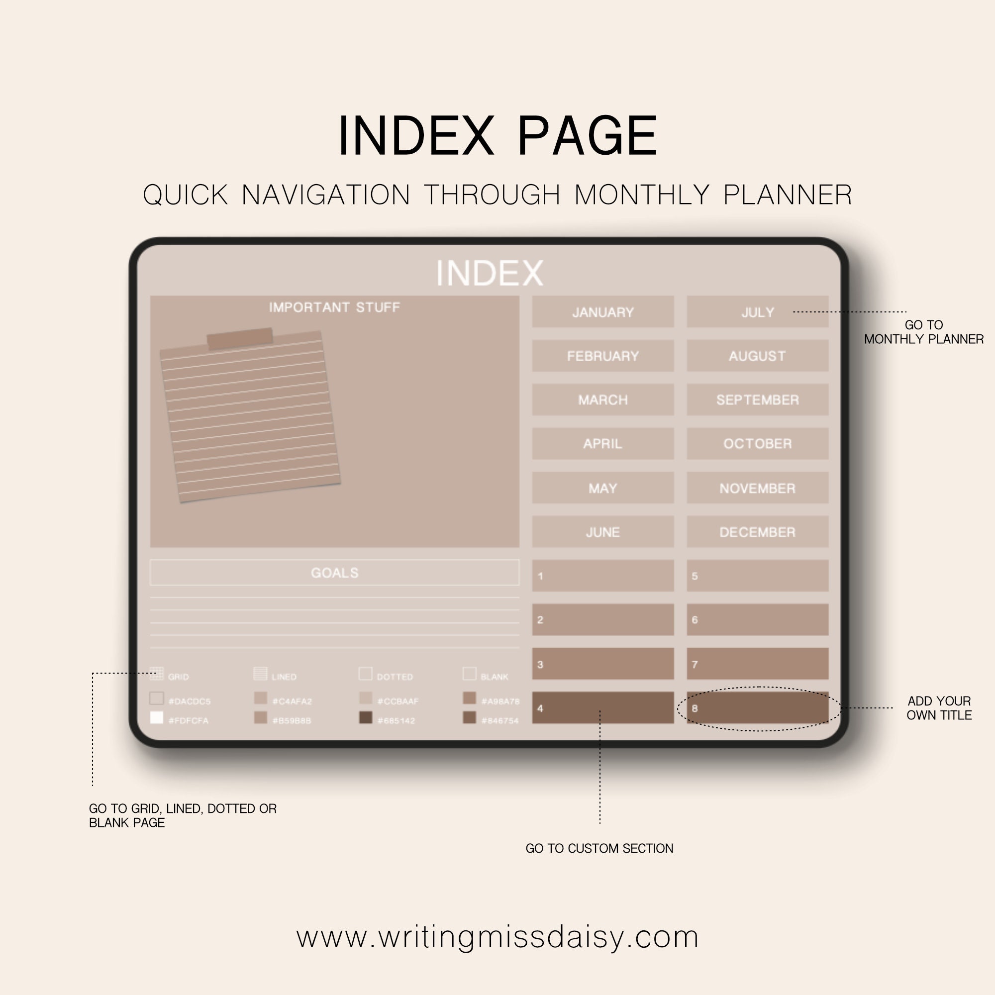 Minimal Digital Monthly Planner for Goodnotes, Aesthetic Undated iPad ...