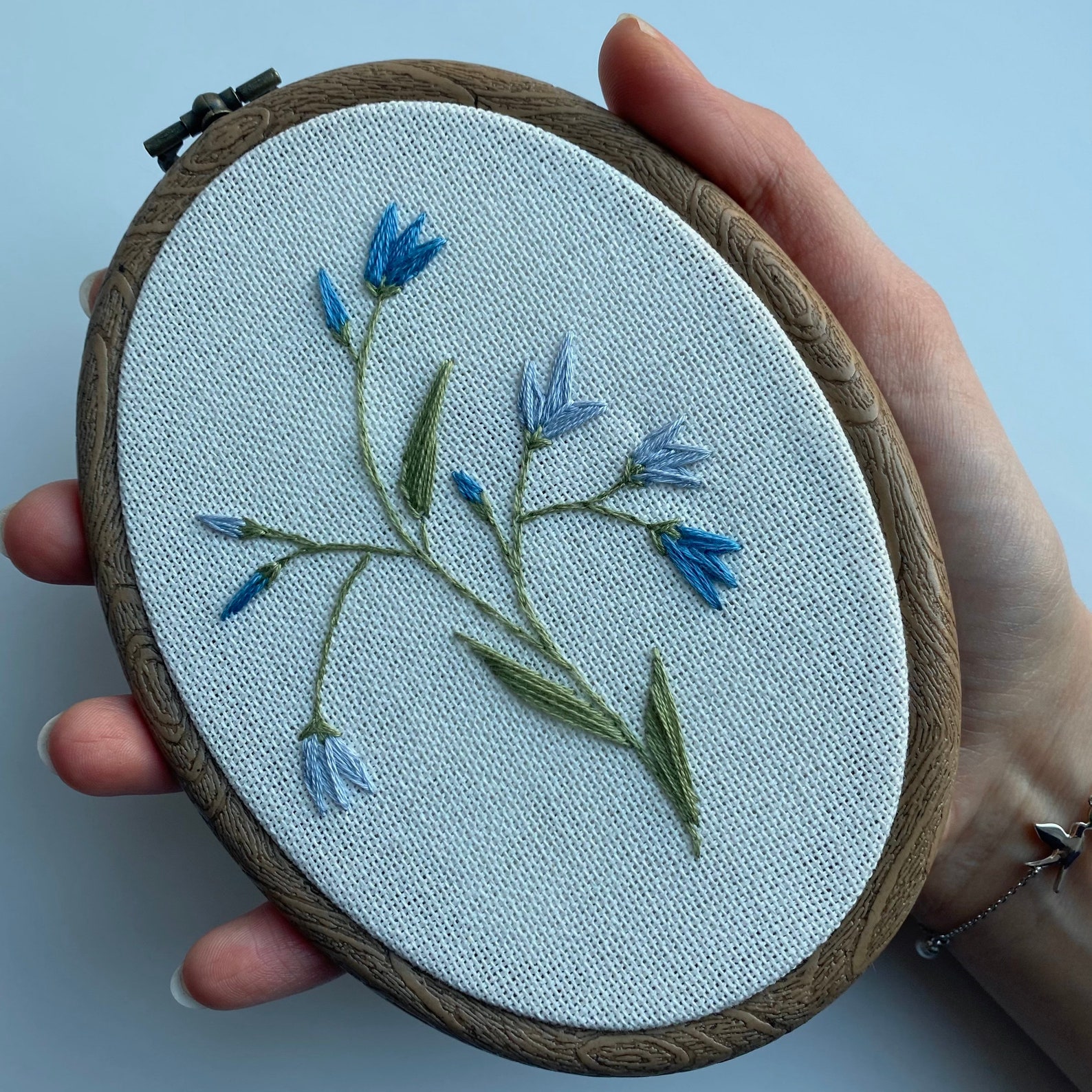 Finished Embroidery Hoop Art Hand Embroidered Blue Flowers in Etsy