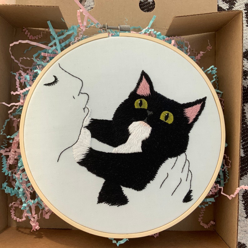 Finished embroidery of Tuxedo catgift for pet parentGrumpy Etsy