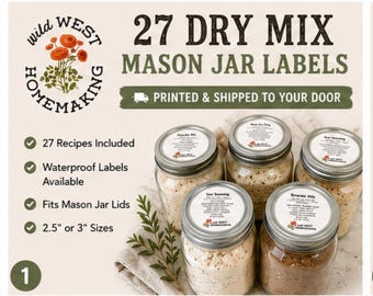 DIY Pantry Labels Printable | 27 Dry Mix Recipe Labels for Mason Jars | Homemade Seasoning & Baking Mix Labels