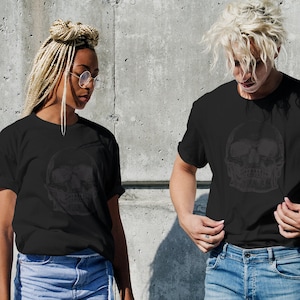 Black on Black Subtle Skull Tee