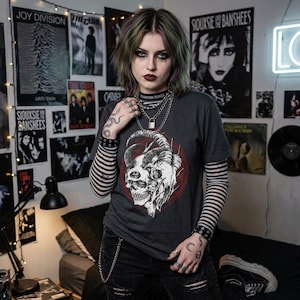 Skull Goat Ram Head tee | Horror Grunge Illustration, Dark Metal Shirt