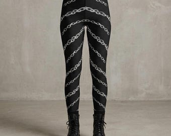 Diagonal Silver Chain Pattern Leggings