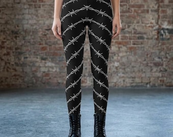 Leggings con estampado de alambre de púas y diseño de espiga en V / Estampado integral