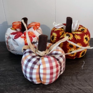 Fall Pumpkins Tier Tray Farmhouse Decor Handmade Bowl Filler Centerpiece Mantel Tabletop Decor Thanksgiving Fabric Pumpkins
