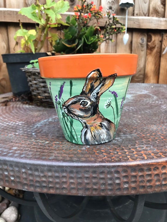 Hand Painted Flower Pot Terracotta rabbit in Long Etsy