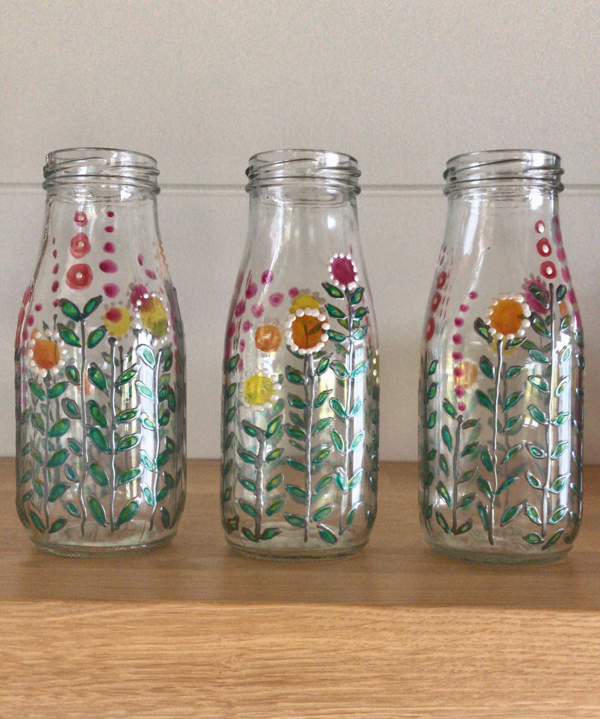 Hand Painted Glass Milk Bottle Milk Bottle Vase Scandi Etsy UK