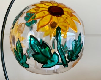 Hand painted hanging glass tea light holder,Sunflower, tea light holder, candle holder on stand ,perfect gift