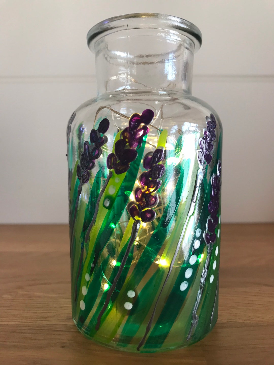 Hand Painted Lavender Glass Vase,light Version Available, Perfect Gift Etsy