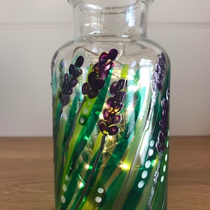 Hand Painted Lavender Glass Vase, Decorative Floral Vase