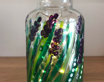 Hand painted Lavender glass vase,Light version available, perfect gift