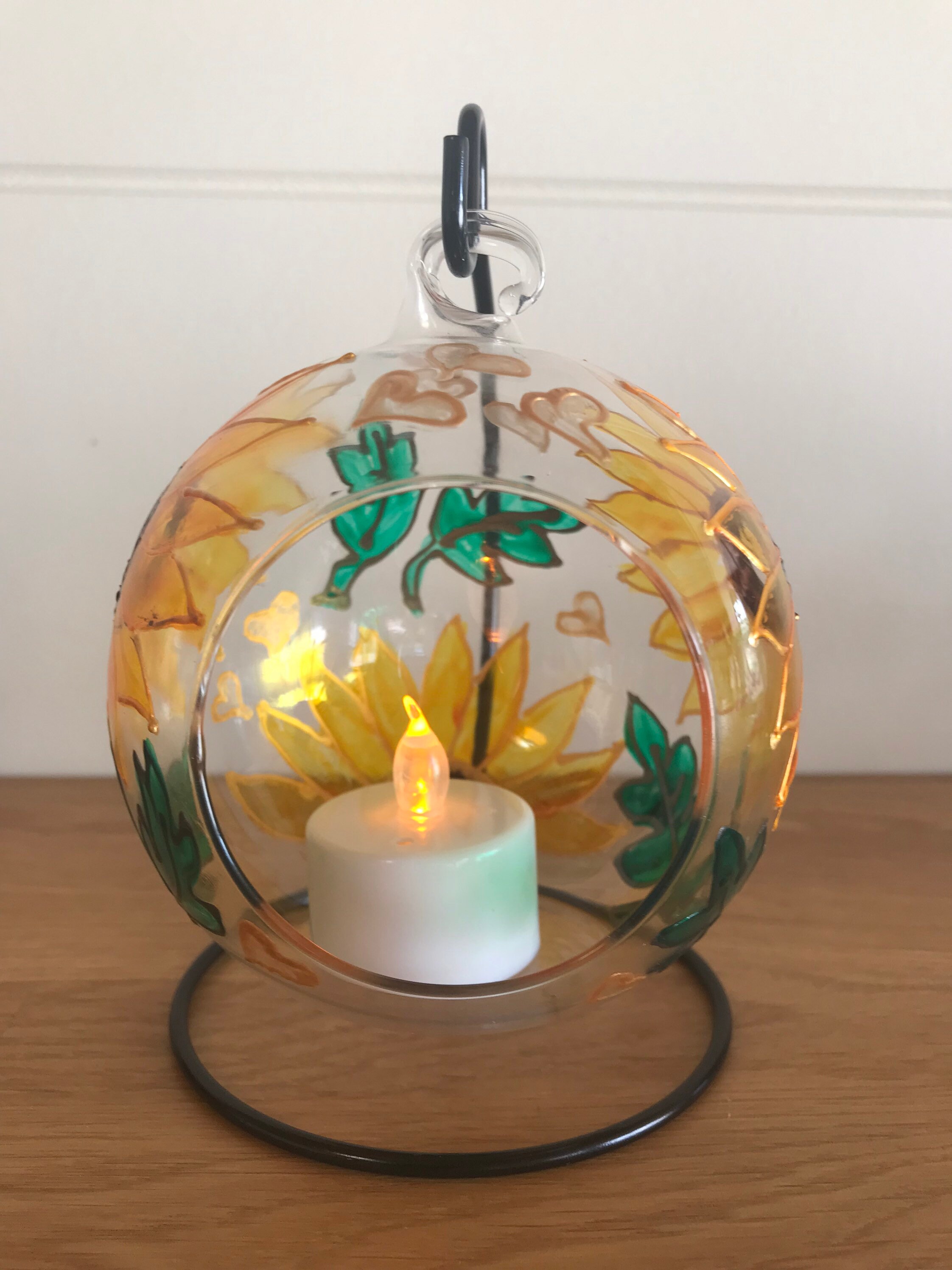 Hand painted hanging glass tea light holderSunflower tea Etsy