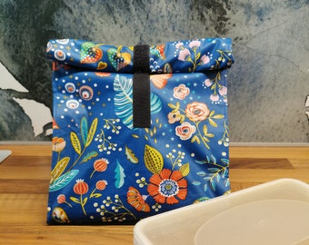 Large lunch bag reusable bag for snack or lunch floral pattern