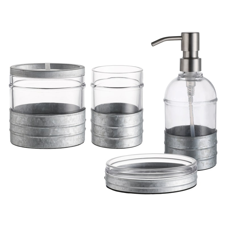 Decorative Glass Bathroom Accessories Set 4PCs with Galvanized Etsy