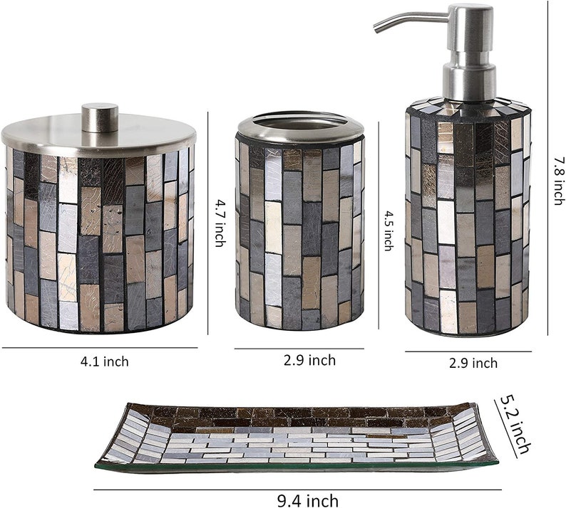 4PC Black&Gold Mosaic Glass Bathroom Accessories Set with Etsy