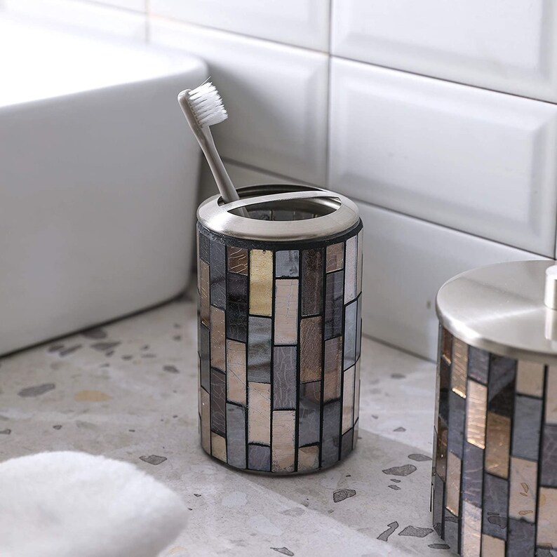 4PC Black&Gold Mosaic Glass Bathroom Accessories Set with Etsy