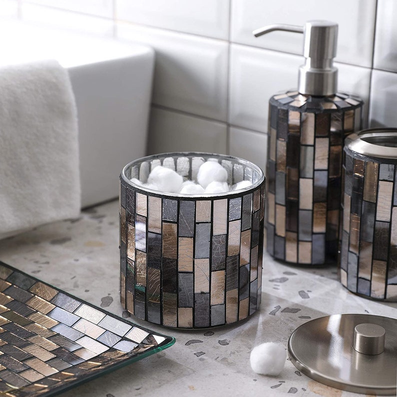 4PC Black&Gold Mosaic Glass Bathroom Accessories Set with Etsy