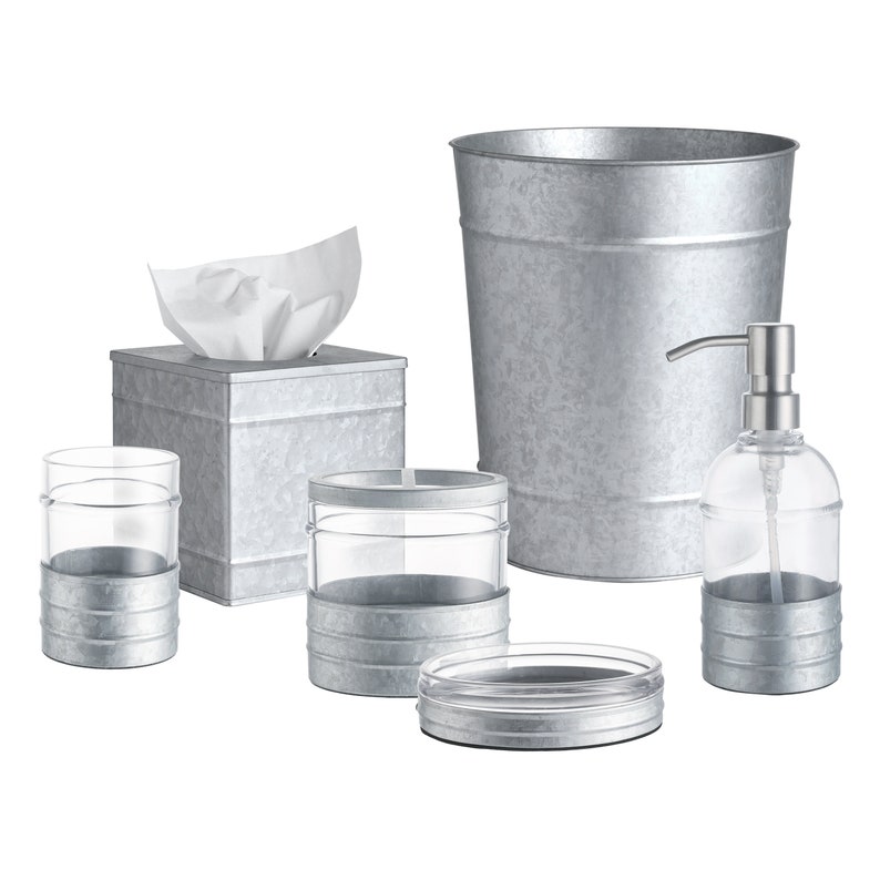 Decorative Glass Bathroom Accessories Set 4PCs with Galvanized Etsy