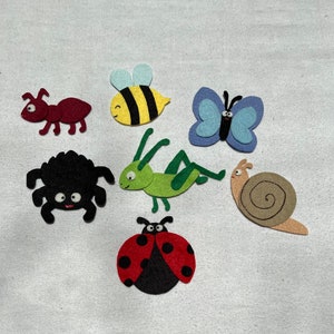 Conjunto de insectos de fieltro, historias en tablero de franela, tiempo en círculo, guardería, preescolar, hecho a mano, recursos para los primeros años, interés por los insectos, historias de fieltro, historia de fieltro