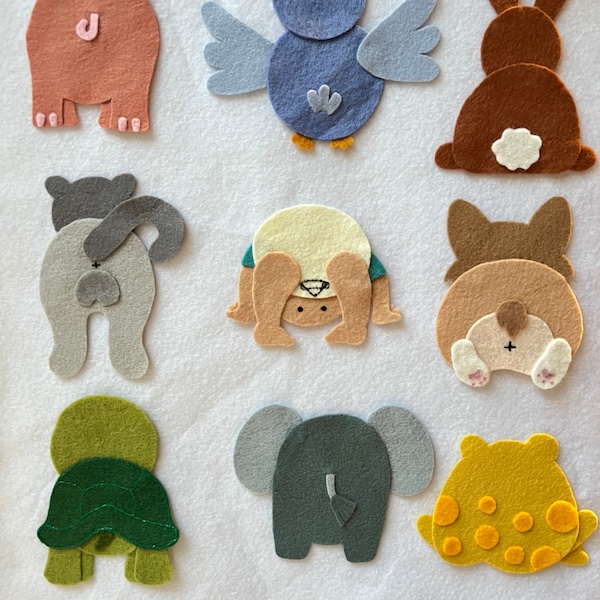 Whose bum felt game, animal felt, Felt Stories, flannel board Story, Felt story, Felt animals, teacher resource, children resource,