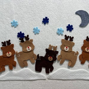 5 pequeños ciervos, historias de fieltro, historias en franelógrafo, fieltro de invierno, Navidad, historia de fieltro, invierno, hora del círculo