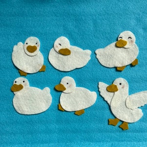 Juego de 6 patitos de fieltro, historias de fieltro, historia en tablero de franela, hora del círculo, historia de fieltro, patos