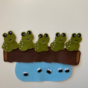 5 Green and Speckled Frogs Felt Story Set, Nursery Rhymes, Handmade, Flannel Board Story, Circle Time,summer school, preschool, Felt Stories