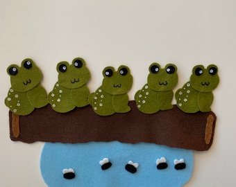 5 Green and Speckled Frogs Felt Story Set, Nursery Rhymes, Handmade, Flannel Board Story, Circle Time,summer school, preschool, Felt Stories