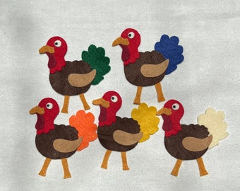 5 little turkeys felt set, thanksgiving, felt stories, felt turkey, thanksgiving song, fall felt song, flannel board story, handmade