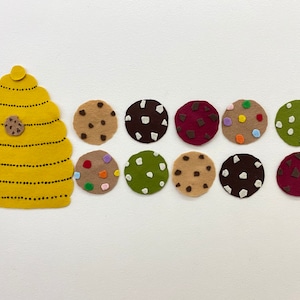 Ten Cookies Felt Story, 10 Cookies Felt Story, flannel board story, felt story, Felt Stories, circle time, preschool, daycare, handmade,felt