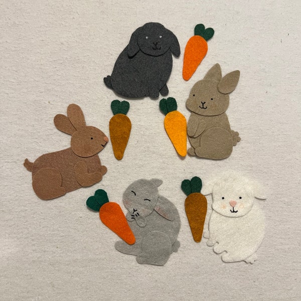 5 Little Bunnies Felt, Bunny Felt Story, Flannel Board Story, Easter, Easter Felt, Circle time, Handmade, Felt Bunny