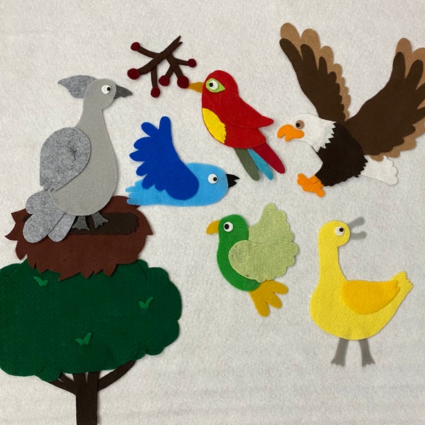 The Go-Away Bird felt story, felt stories, flannel board story, circle time, preschool, felt birds, Felt Stories, ece resources, handmade