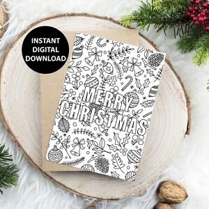 Cartão de feliz Natal para impressão, colorido, cartão digital de felicitações para crianças e adultos, download instantâneo, PDF