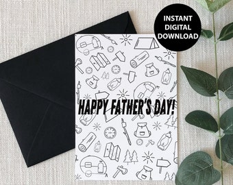 Happy Fathers Day Card, Outdoors, Camping, Hiking, Campfire, Printable, Digital Download, PDF