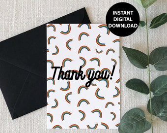 Rainbow Thank-You Card, LGBTQ+, Gay, Greeting Cards, Printable, Digital Download, PDF