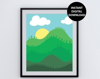 Mid-Century Modern, Funky Mountain Landscape, Kids room, Printable, 8 x 10" Digital Download, PDF