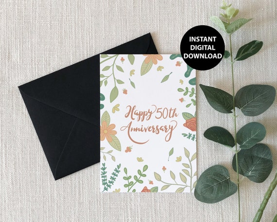 Happy 50th Anniversary Floral Printable Greeting Card | Etsy