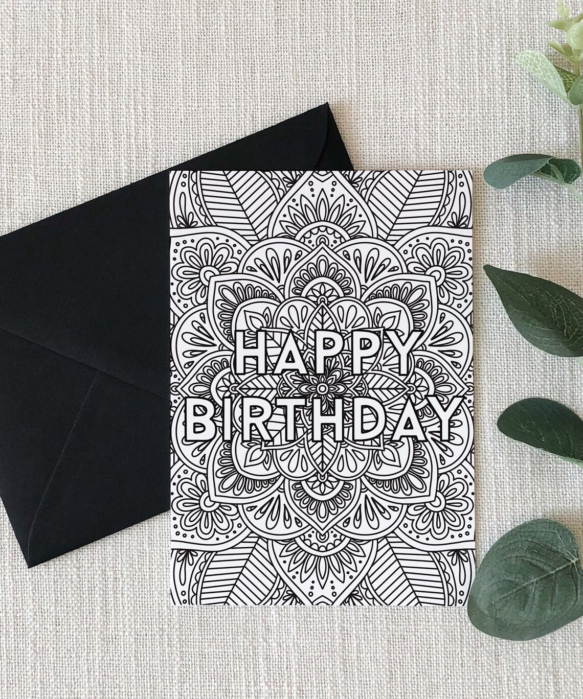 Happy Birthday, Coloring Card, Mandala, Printable, Digital Download ...