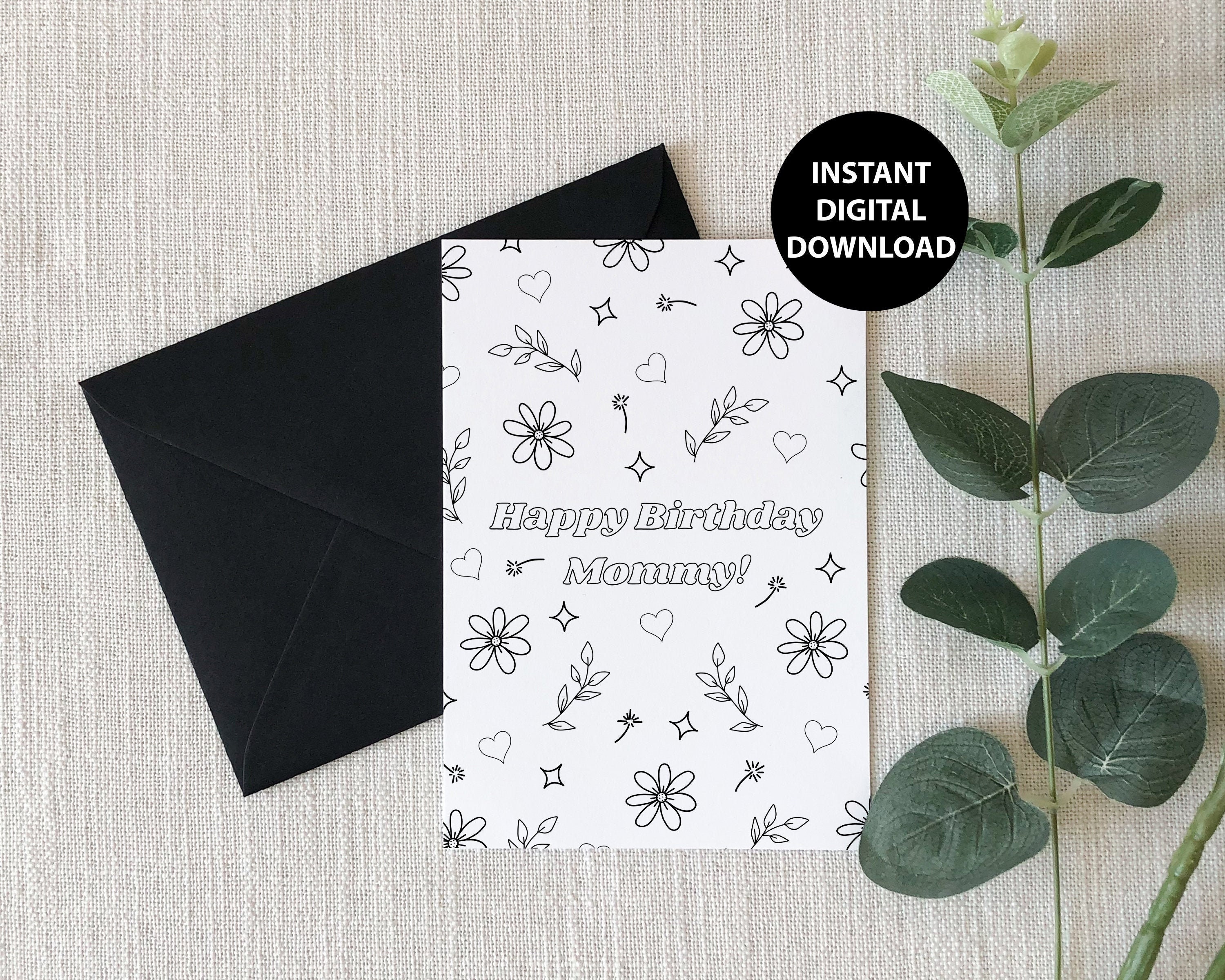 happy birthday mommy card colouring floral greeting card etsy