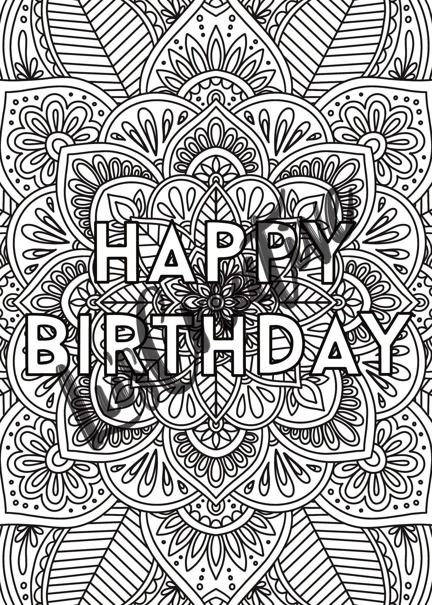 Happy Birthday Coloring Card Mandala Printable Digital  Etsy