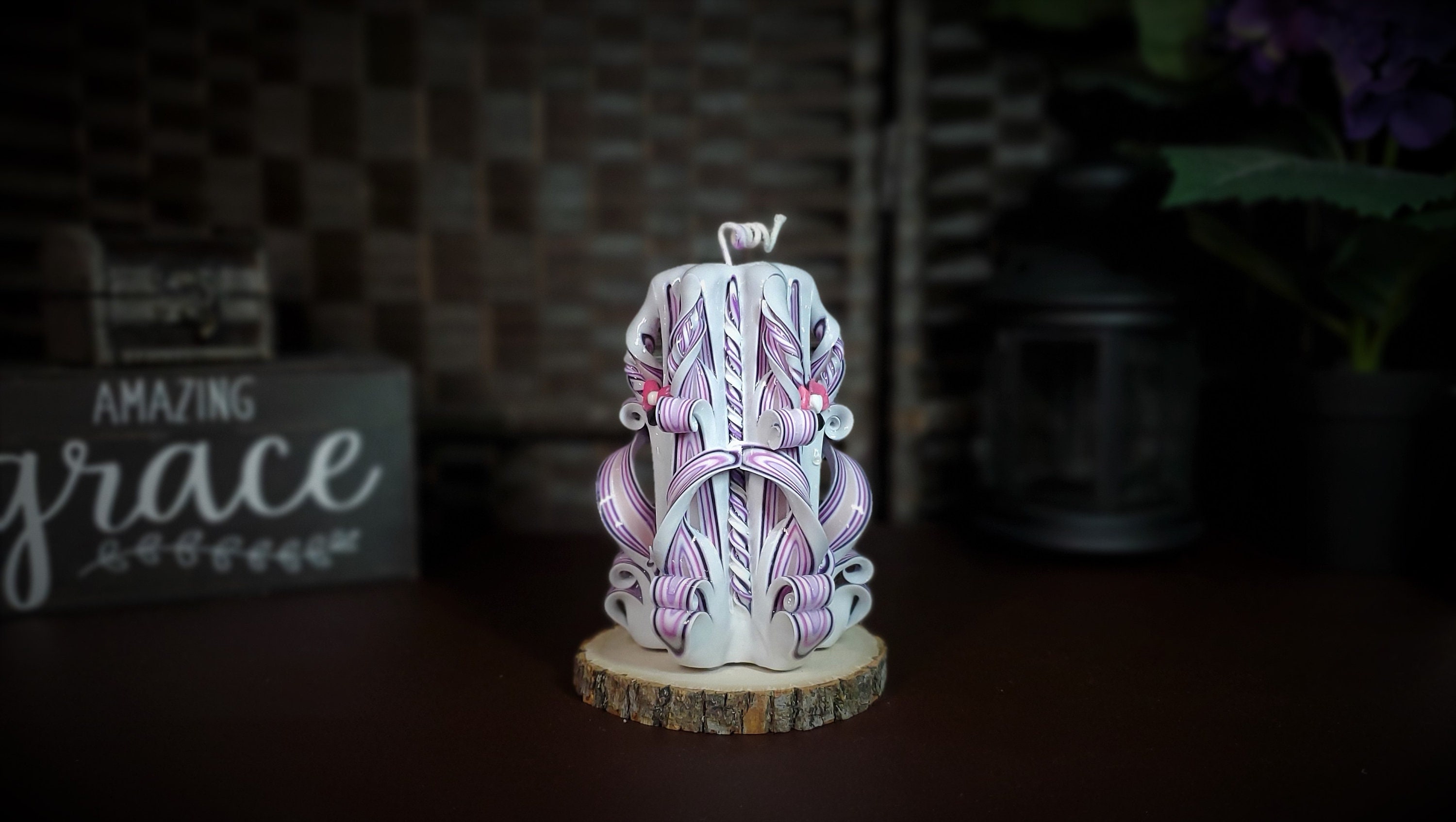 Handmade gift Carved Candle Bow on a string Scented Rose Etsy