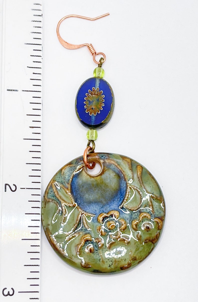 Blue Floral Spain Floral Stone Bliss Unique Green Ceramic; Dangle; Floral; Czech glass; Bohemian