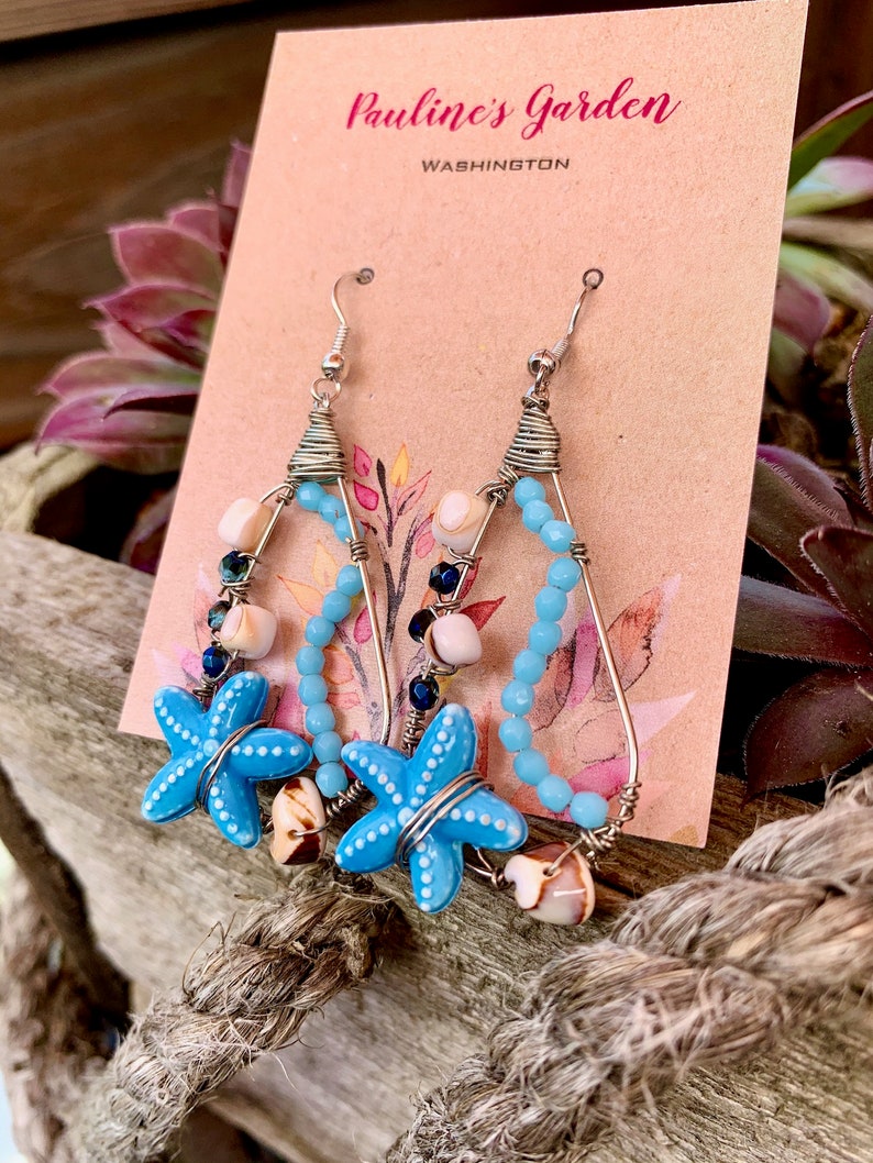 At the Beach Earrings Ceramic Beach Ocean Hoop Dangle. Etsy