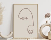 Abstract Face Prints, One Line Print, Neutral Print, Abstract Face Art, Printable Wall Art, Face Print Art, Minimal Line Art, One Line Art